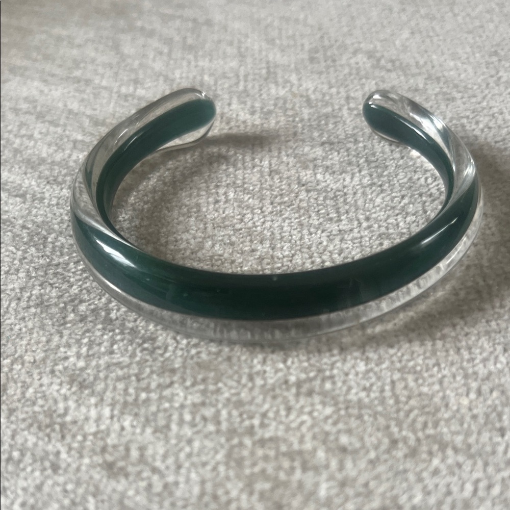 Clear and Green blown glass Cuff Bracelet